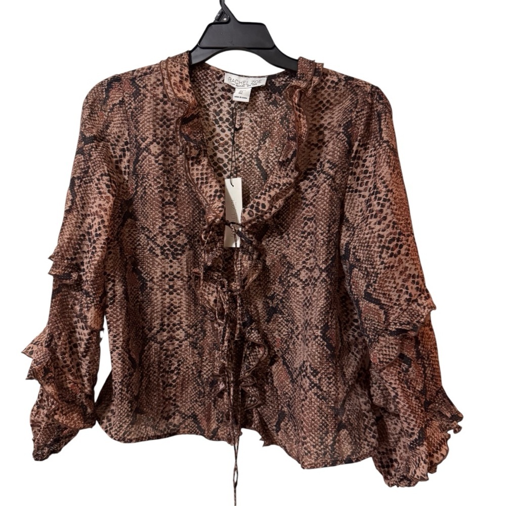 NWT Rachel Zoe Ruffled Snake Print Blouse Size L